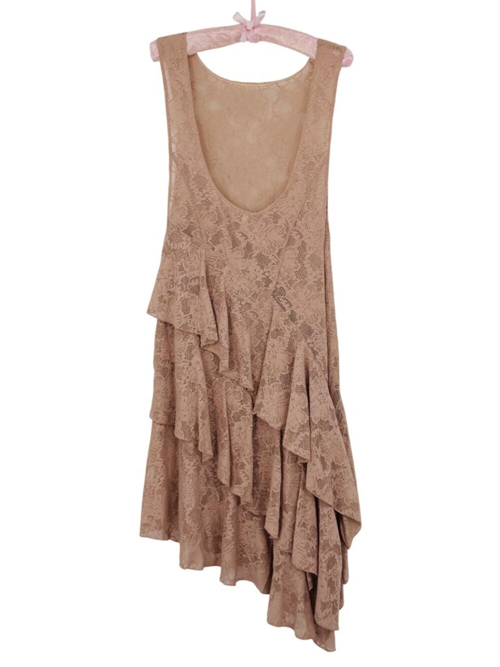 NWT Free People Asymmetrical Tiered Ruffle Hem Pink Lace Dress S | Coquette Boho - Picture 6 of 16